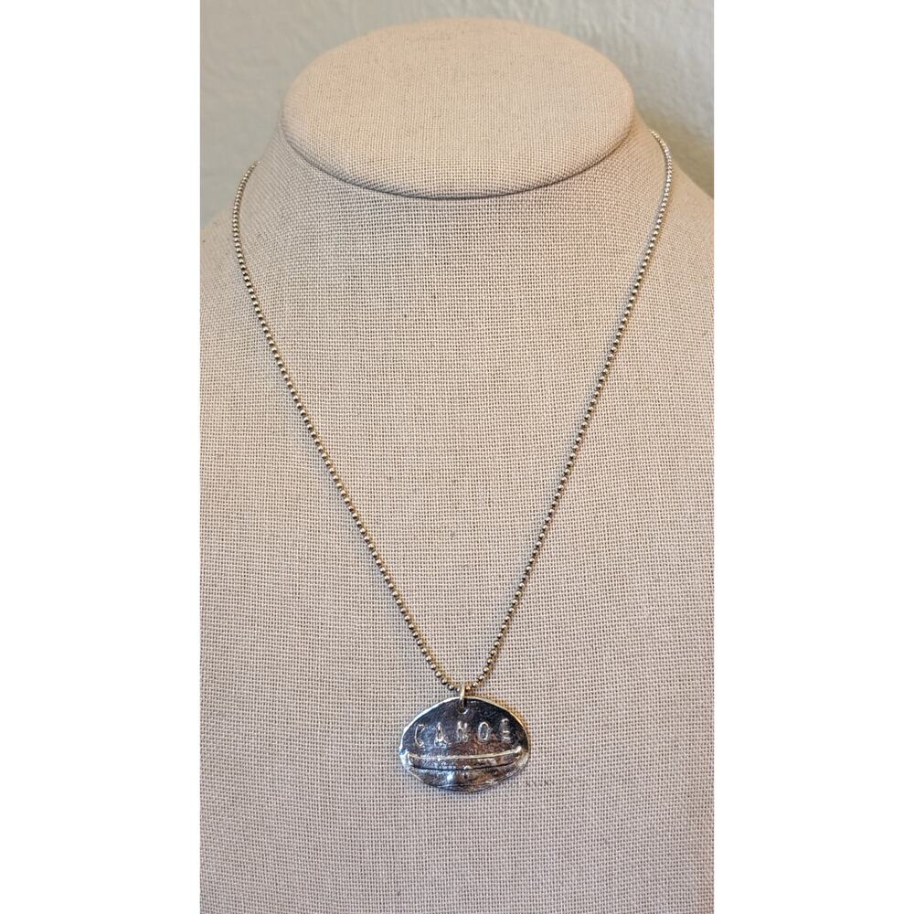 925 Sterling Silver Italy Round 'Canoe' Pendant Bead Ball Chain Necklace